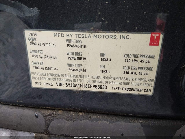 Tesla Model S P85 2014 5YJSA1H18EFP53633 Image 9