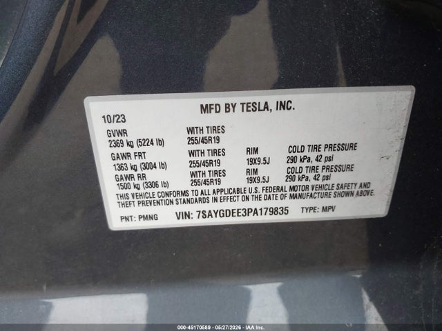 Aukcja sprzedaży 2023 Tesla Model Y Awd/long Range Dual Motor All-wheel Drive, vin: 7SAYGDEE3PA179835, numer aukcji: 45170589