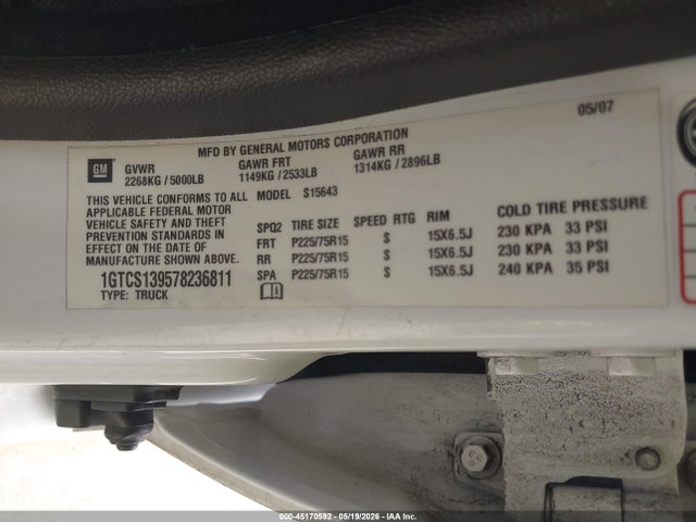 Продаж на аукціоні авто 2007 Gmc Canyon Sle1, vin: 1GTCS139578236811, номер лоту: 45170592