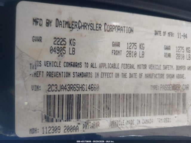 Aukcja sprzedaży 2005 Chrysler 300, vin: 2C3JA43R65H614660, numer aukcji: 45170606
