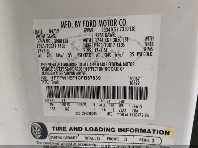 Продаж на аукціоні авто 2012 Ford F-150 Xlt, vin: 1FTFW1EF1CFB57839, номер лоту: 45170607