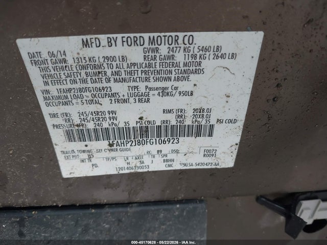 Продажа на аукционе авто 2015 Ford Taurus Limited, vin: 1FAHP2J80FG106923, номер лота: 45170628