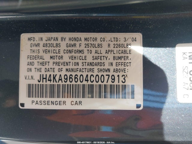 Aukcja sprzedaży 2004 Acura Rl 3.5, vin: JH4KA96604C007913, numer aukcji: 45170631