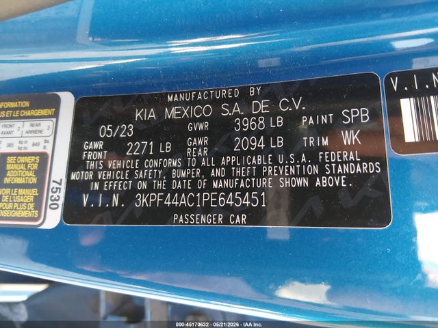 Продажа на аукционе авто 2023 Kia Forte Gt, vin: 3KPF44AC1PE645451, номер лота: 45170632