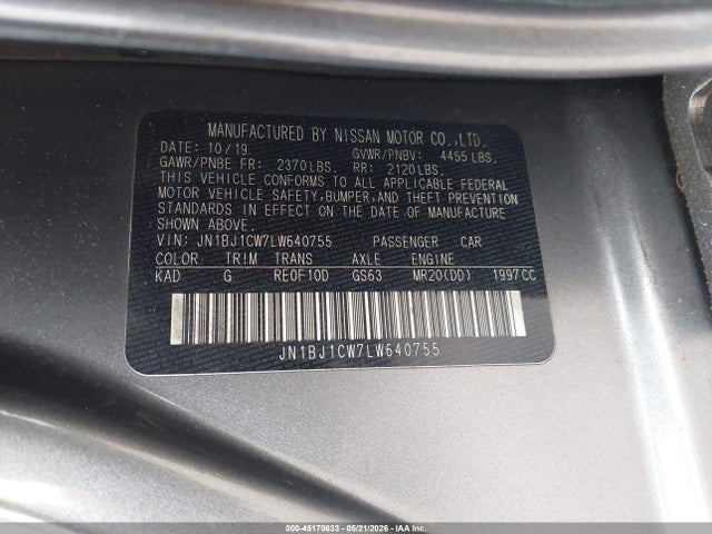 Aukcja sprzedaży 2020 Nissan Rogue Sport S Awd Xtronic Cvt, vin: JN1BJ1CW7LW640755, numer aukcji: 45170633