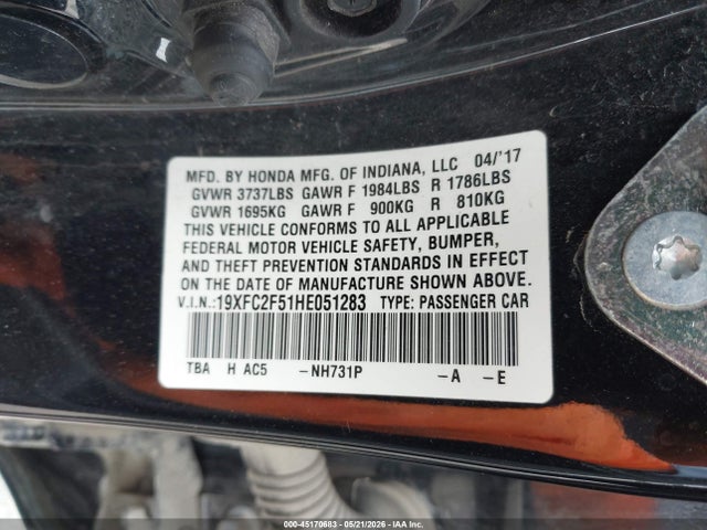 Honda Civic Lx 2017 19XFC2F51HE051283 Image 9