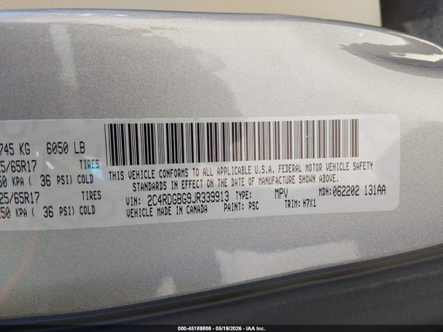 Aukcja sprzedaży 2018 Dodge Grand Caravan Se, vin: 2C4RDGBG9JR339913, numer aukcji: 45170705