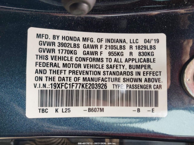 19XFC1F77KE203926 Honda Civic Ex-l
