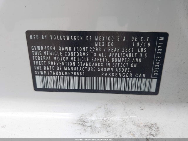 2019 Volkswagen Golf Alltrack Tsi S/tsi Se/tsi Sel მანქანა იყიდება აუქციონზე, vin: 3VWH17AU9KM520561, აუქციონის ნომერი: 45170719