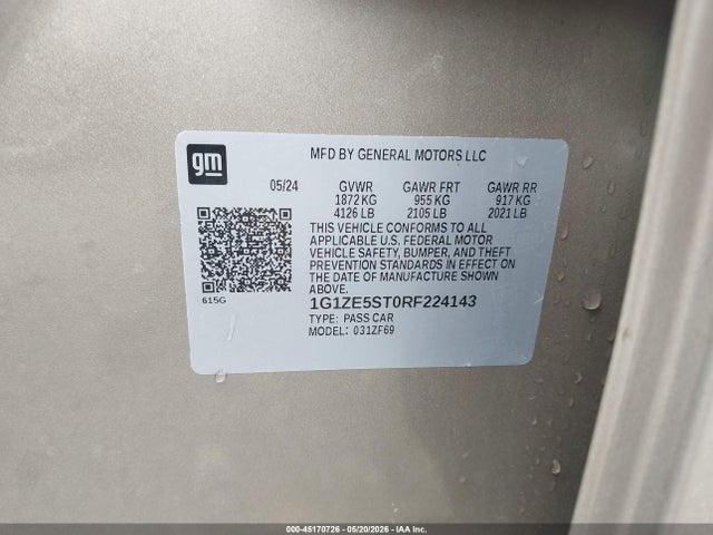 Продаж на аукціоні авто 2024 Chevrolet Malibu Fwd 2lt, vin: 1G1ZE5ST0RF224143, номер лоту: 45170726
