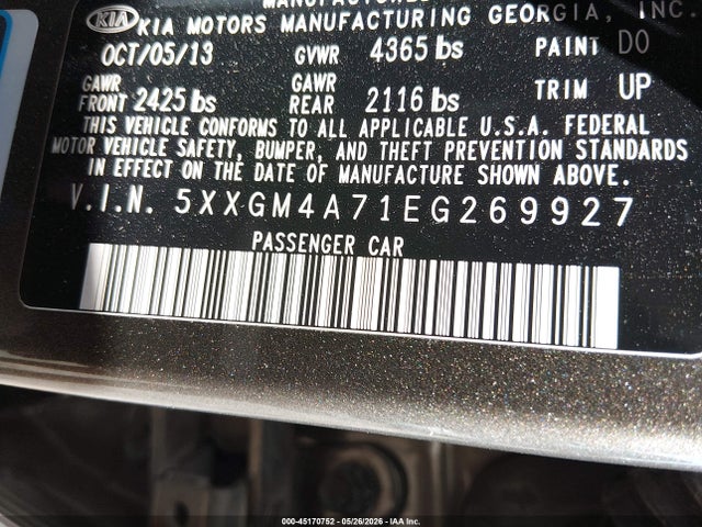 KIA Optima Lx 2014 5XXGM4A71EG269927 Image 9