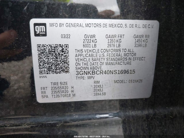 3GNKBCR40NS169615 Chevrolet Blazer Fwd 2lt