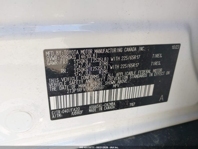 Aukcja sprzedaży 2024 Toyota Rav4 Xle, vin: 2T3P1RFV7RC399597, numer aukcji: 45170771