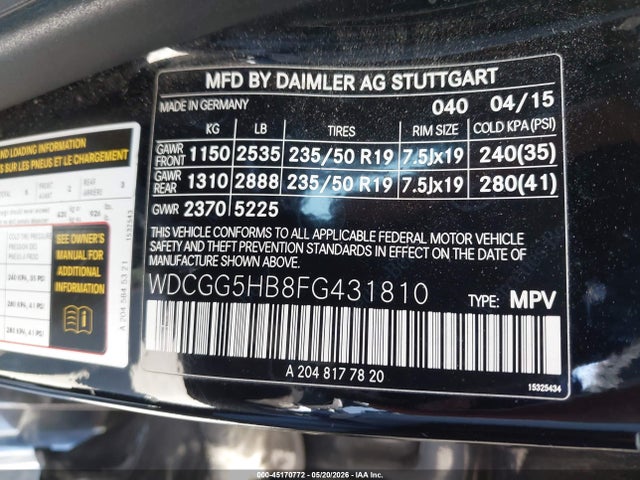 Продаж на аукціоні авто 2015 Mercedes-benz Glk 350, vin: WDCGG5HB8FG431810, номер лоту: 45170772