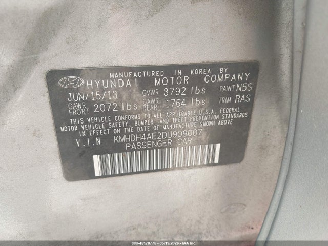 Продажа на аукционе авто 2013 Hyundai Elantra Gls, vin: KMHDH4AE2DU909007, номер лота: 45170775