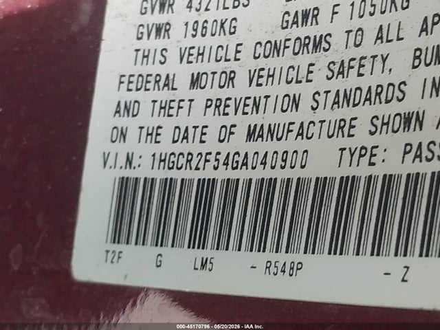 1HGCR2F54GA040900 Honda Accord Sport