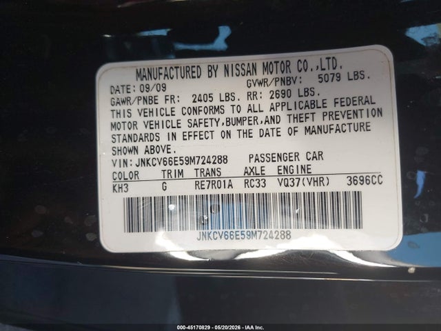 Продажа на аукционе авто 2009 Infiniti G37, vin: JNKCV66E59M724288, номер лота: 45170829