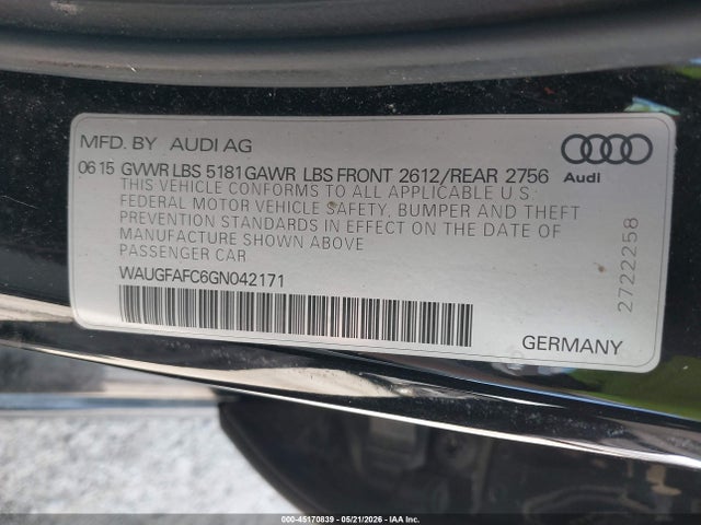 Продаж на аукціоні авто 2016 Audi A6 2.0t Premium Plus, vin: WAUGFAFC6GN042171, номер лоту: 45170839