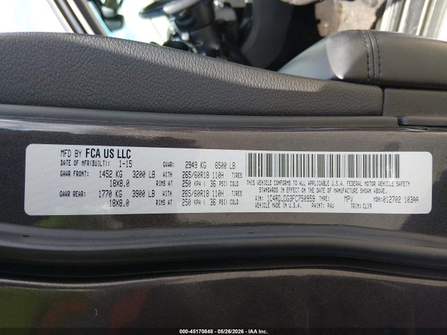 Dodge DURANGO LIMITED 2015 1C4RDJDG3FC750959 Image 9