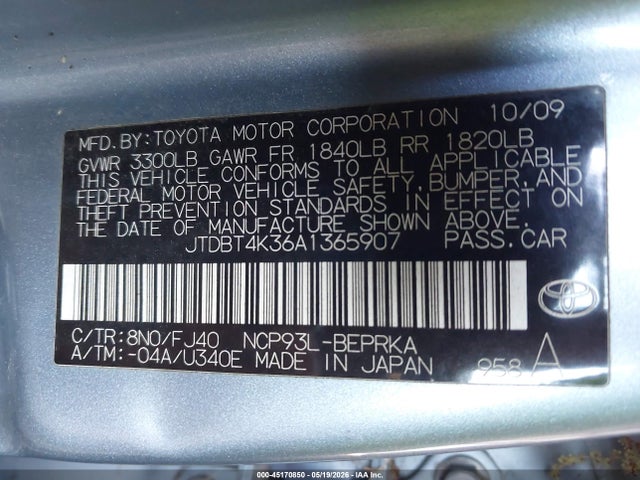 2010 Toyota Yaris მანქანა იყიდება აუქციონზე, vin: JTDBT4K36A1365907, აუქციონის ნომერი: 45170850