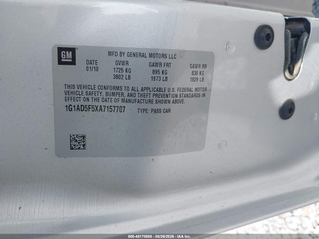 Auction sale of the 2010 Chevrolet Cobalt Lt, vin: 1G1AD5F5XA7157707, lot number: 45170880