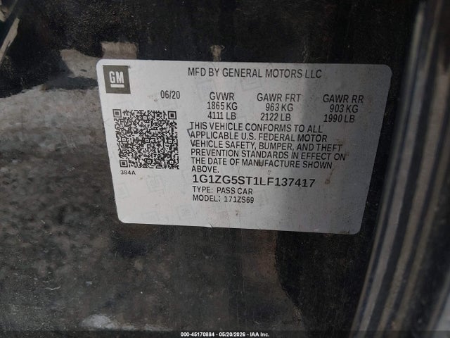 Auction sale of the 2020 Chevrolet Malibu Fwd Rs, vin: 1G1ZG5ST1LF137417, lot number: 45170884