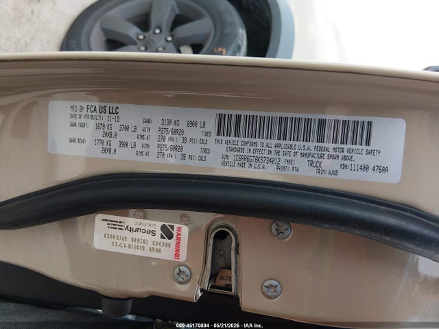45170894 :رقم المزاد ، 1C6RR6GT6KS734012 vin ، 2019 Ram 1500 Classic Warlock  4x2 6'4 Box مزاد بيع