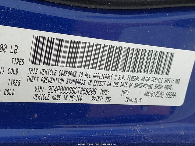 Продажа на аукционе авто 2012 Dodge Journey Crew, vin: 3C4PDDDG6CT258208, номер лота: 45170893