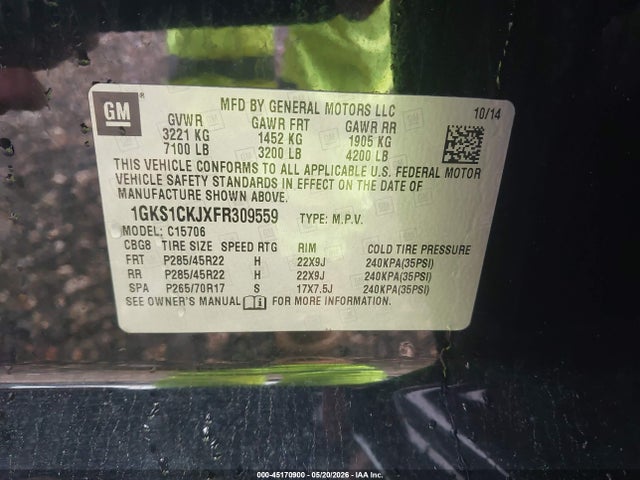 1GKS1CKJXFR309559 GMC YUKON DENALI