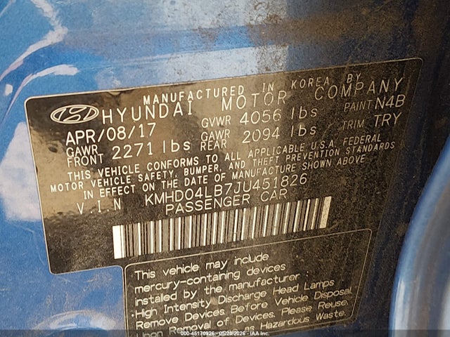 KMHD04LB7JU451826 Hyundai Elantra Sport