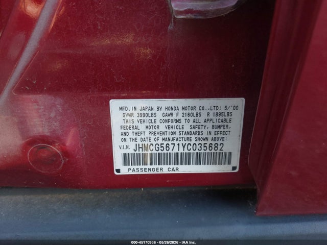 Продажа на аукционе авто 2000 Honda Accord 2.3 Se, vin: JHMCG5671YC035682, номер лота: 45170936
