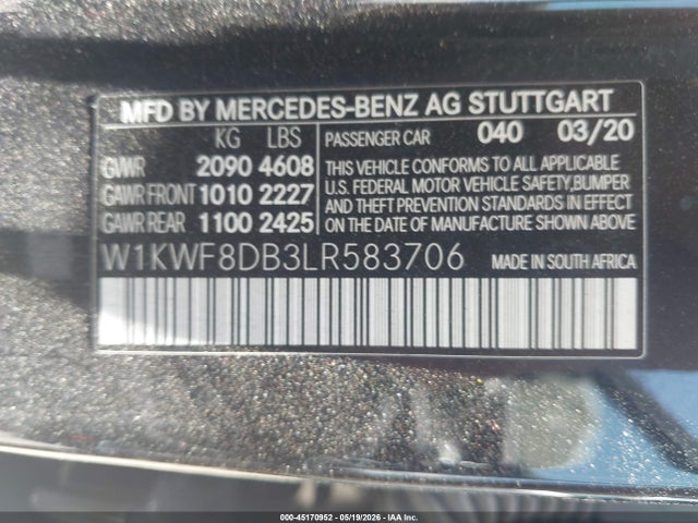 Продажа на аукционе авто 2020 Mercedes-benz C 300, vin: W1KWF8DB3LR583706, номер лота: 45170952