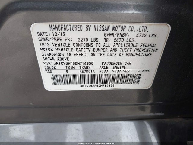 Продаж на аукціоні авто 2013 Infiniti G37 Journey, vin: JN1CV6AP6DM714956, номер лоту: 45170979