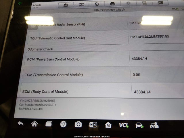 45170986 :رقم المزاد ، 3MZBPBBL2MM250153 vin ، 2021 Mazda Mazda3 Select مزاد بيع