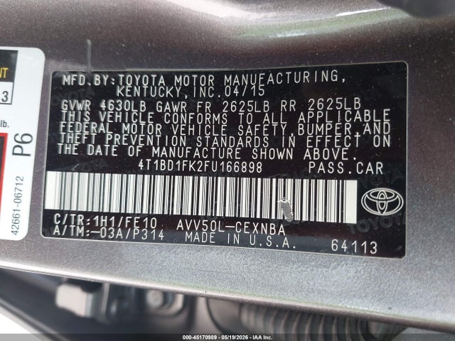 4T1BD1FK2FU166898 Toyota Camry Hybrid Le