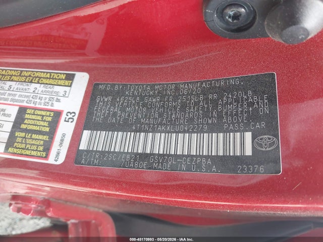 Toyota CAMRY TRD 2020 4T1NZ1AKXLU042279 Image 9