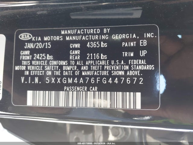 5XXGM4A76FG447672 KIA Optima Lx