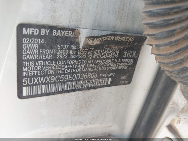 2014 Bmw X3 Xdrive28i მანქანა იყიდება აუქციონზე, vin: 5UXWX9C59E0D36868, აუქციონის ნომერი: 45171007