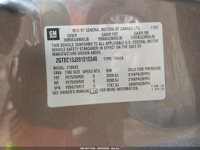 Продажа на аукционе авто 2008 Gmc Sierra C1500, vin: 2GTEC13J281215340, номер лота: 45171038