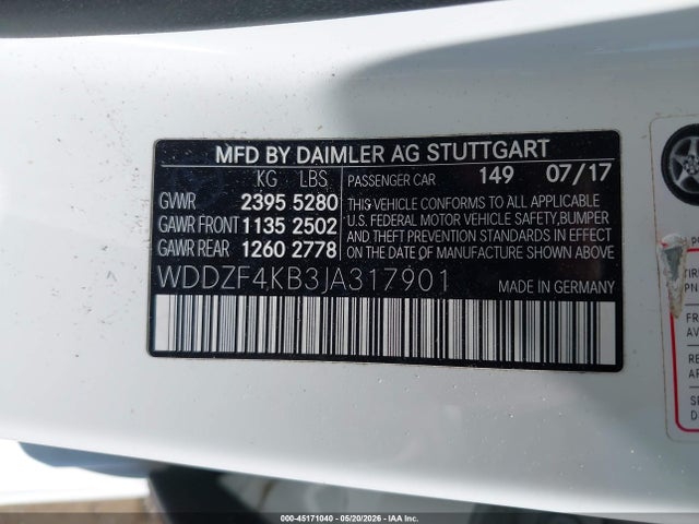 2018 Mercedes-benz E 300 4matic მანქანა იყიდება აუქციონზე, vin: WDDZF4KB3JA317901, აუქციონის ნომერი: 45171040