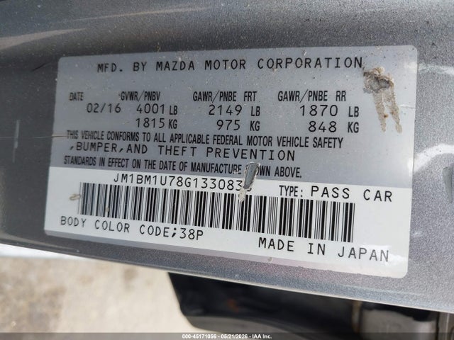 2016 Mazda Mazda3 I Sport მანქანა იყიდება აუქციონზე, vin: JM1BM1U78G1330838, აუქციონის ნომერი: 45171056