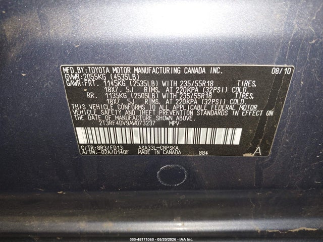 Продажа на аукционе авто 2010 Toyota Rav4 Sport, vin: 2T3RF4DV9AW073237, номер лота: 45171060