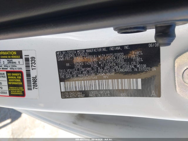 Aukcja sprzedaży 2008 Toyota Sequoia Limited 5.7l V8, vin: 5TDBY68A58S021548, numer aukcji: 45171112