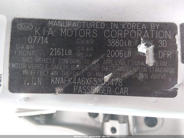 Продажа на аукционе авто 2015 Kia Forte Lx, vin: KNAFK4A6XF5305478, номер лота: 45171141