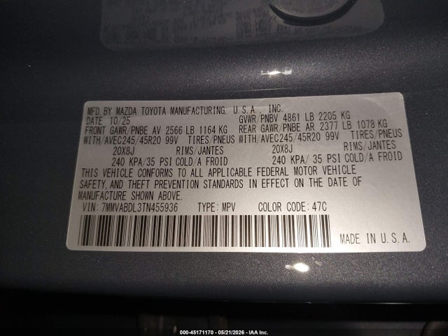 Aukcja sprzedaży 2026 Mazda Cx-50 2.5 S Premium, vin: 7MMVABDL3TN455936, numer aukcji: 45171170