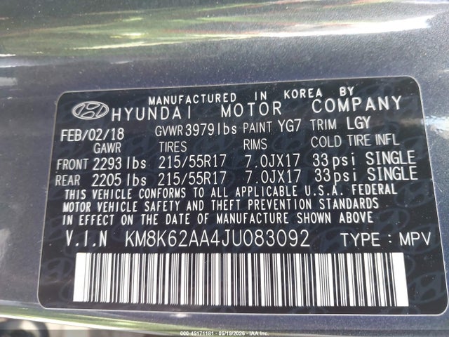 KM8K62AA4JU083092 Hyundai Kona Sel