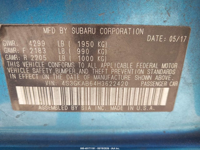 Продажа на аукционе авто 2017 Subaru Impreza 2.0i Premium, vin: 4S3GKAB64H3622420, номер лота: 45171191