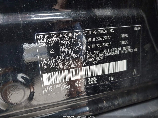 Aukcja sprzedaży 2024 Toyota Rav4 Xle, vin: 2T3P1RFVXRC434245, numer aukcji: 45171197