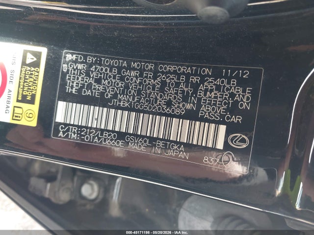 Продажа на аукционе авто 2013 Lexus Es 350, vin: JTHBK1GG5D2036089, номер лота: 45171198