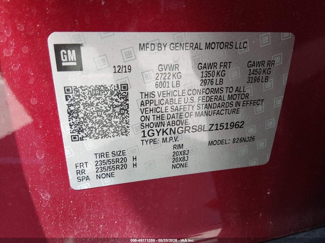Aukcja sprzedaży 2020 Cadillac Xt5 Sport, vin: 1GYKNGRS8LZ151962, numer aukcji: 45171205